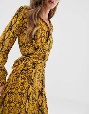 snake print midi wrap dress