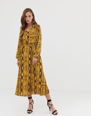 snake print midi wrap dress