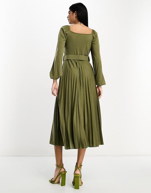 Long sleeve pleated skirt dress sale