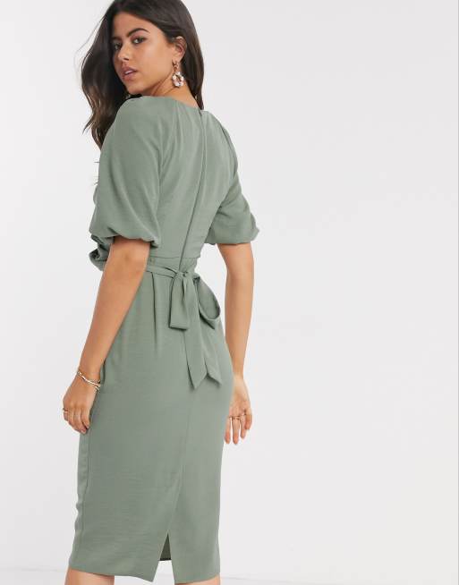 asos design leather look puff sleeve zip through midi dress ASOS | Dresses | Asos Design Leather Look Puff Sleeve Zip Through Midi Dress