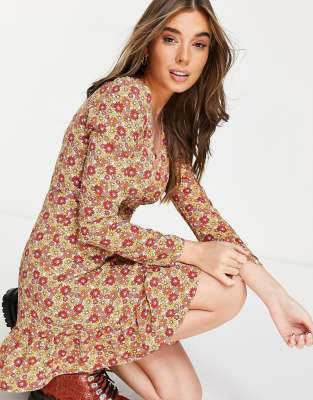 ASOS DESIGN wrap front mini dress in 70's floral print | ASOS