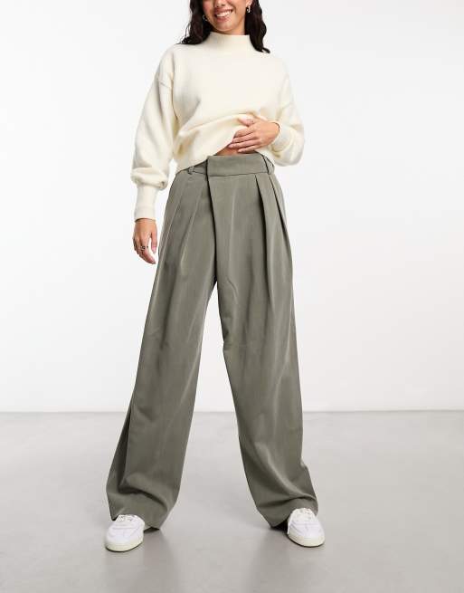 ASOS DESIGN wrap front pants in khaki