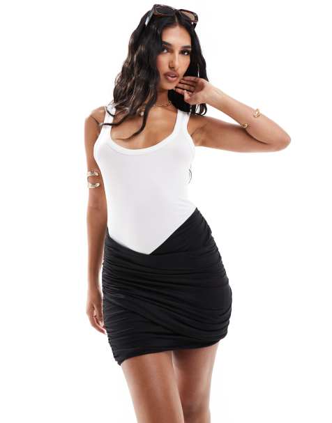 ASOS DESIGN wrap front ribbed tank mini dress in colourblock - view 1