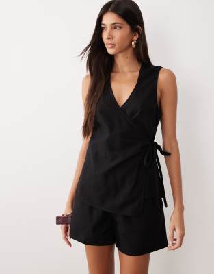 Asos Design Wrap Front Romper In Multi