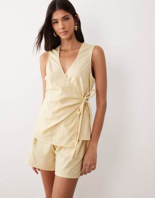 Asos Design Wrap Front Romper In Neutral