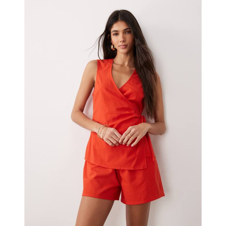 ASOS DESIGN wrap front romper in red | ASOS