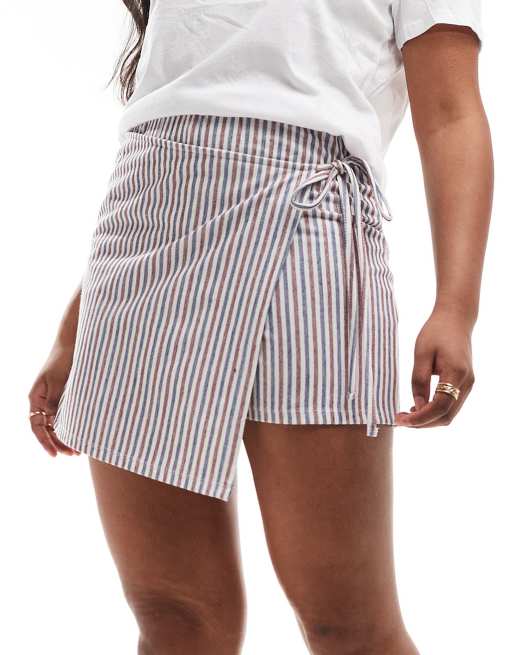 ASOS DESIGN wrap front skort in Nautical Stripe 