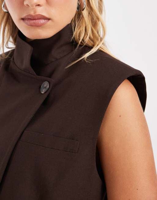 ASOS DESIGN wrap front sleeveless blazer in chocolate brown, 4 of 4
