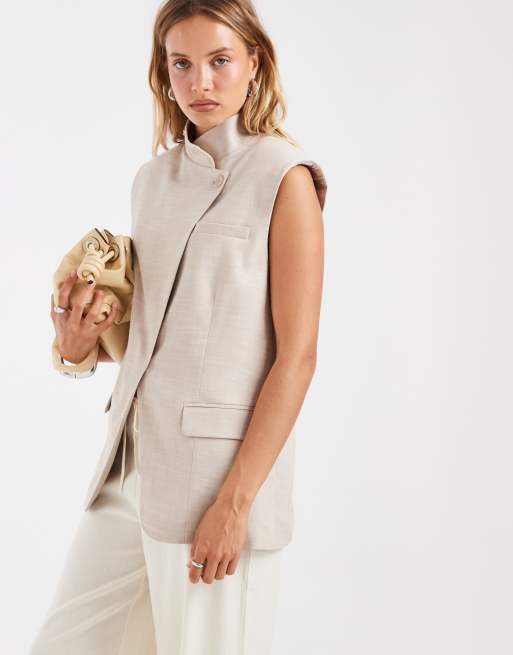 ASOS DESIGN wrap front sleeveless blazer in stone, 2 of 4