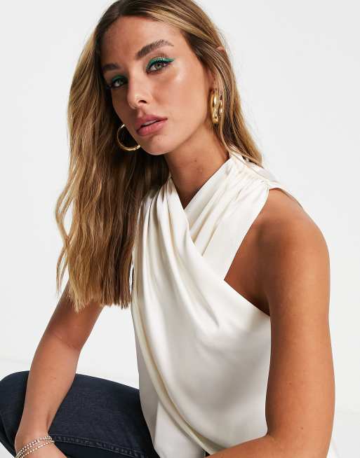 ASOS DESIGN wrap halter sleeveless top in white