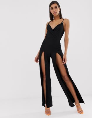 black split leg jumpsuit