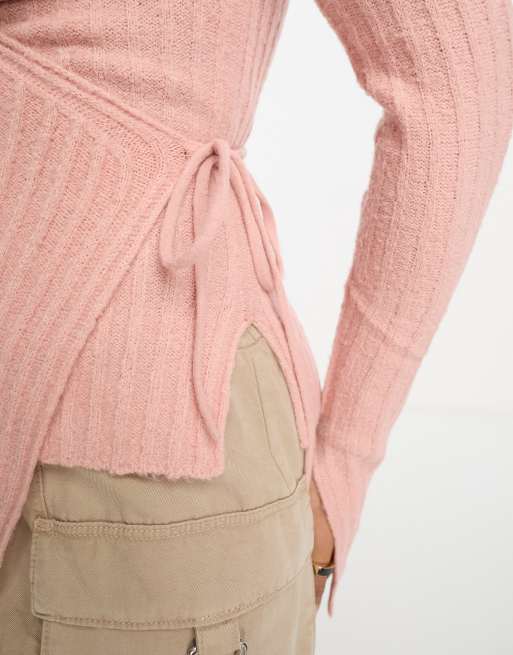 ASOS DESIGN oversized sweater with loose textured stitch in pink