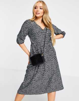 asos white wrap textured smock dress