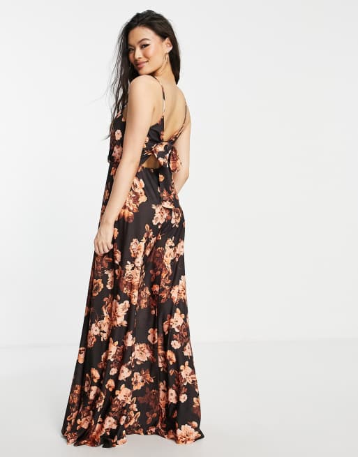 Asos design floral tie shop strap prom midi dress