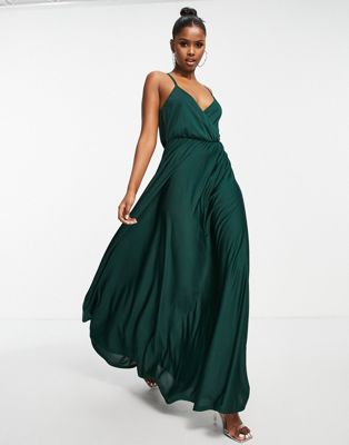 ASOS DESIGN wrap front tie back maxi dress in forest green | ASOS