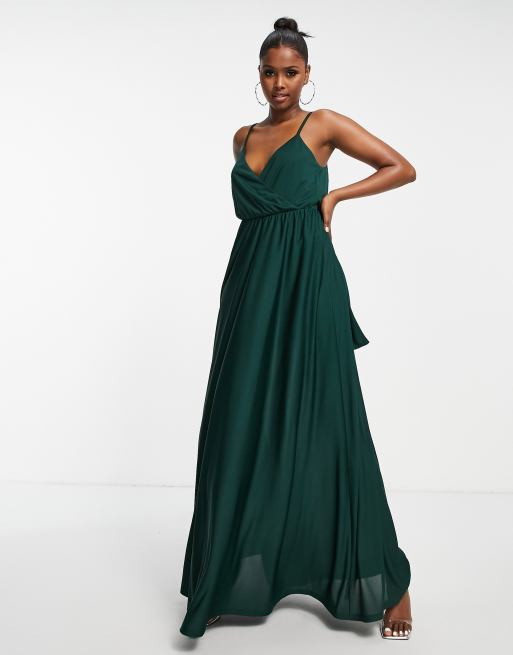 ASOS DESIGN wrap front tie back maxi dress in forest green ASOS