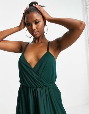 ASOS DESIGN wrap front tie back maxi dress in forest green | ASOS