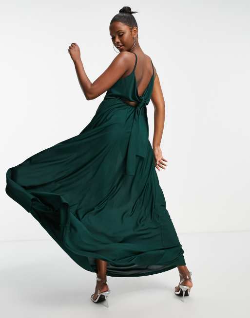 ASOS DESIGN wrap front tie back maxi dress in forest green