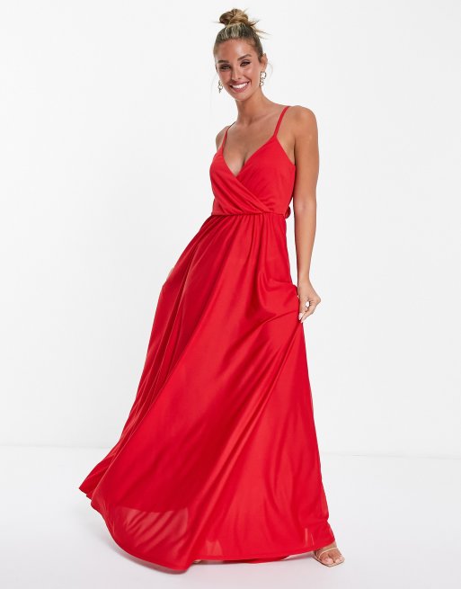 ASOS DESIGN wrap front tie back maxi dress in hot red