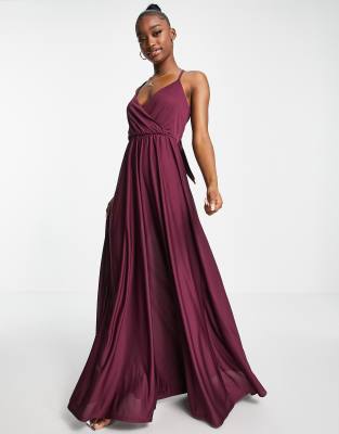 ASOS DESIGN wrap front tie back maxi dress in plum-Purple