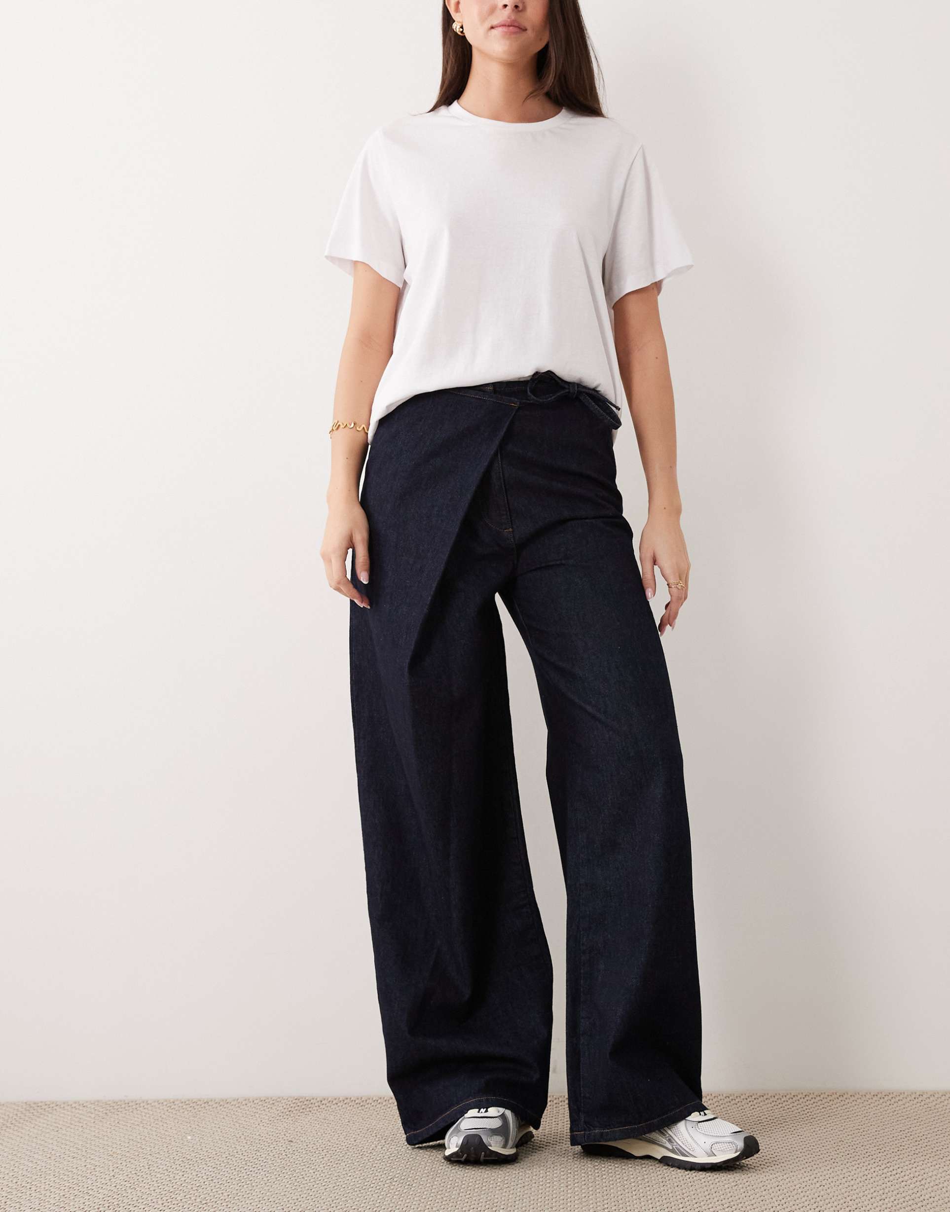 asos design wrap front tie detail jeans in indigo