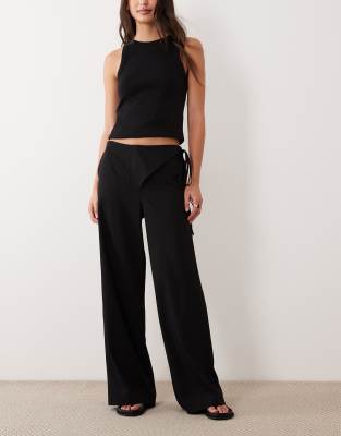 Asos Design Wrap Front Tie Detail Tailored Pants In-black