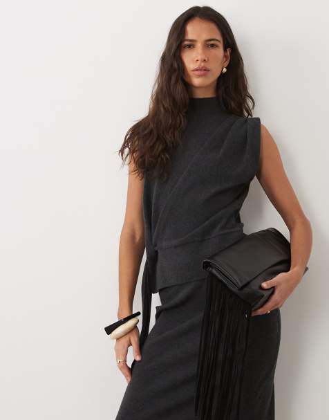 ASOS DESIGN wrap front tie sleeveless top co-ord in charcoal - view 1