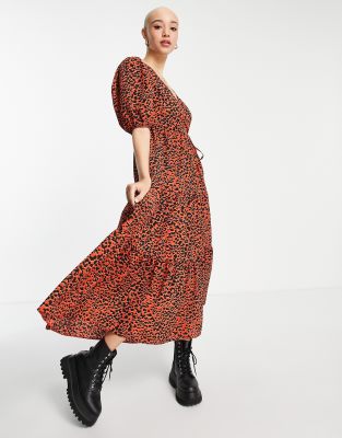 red leopard print smock dress