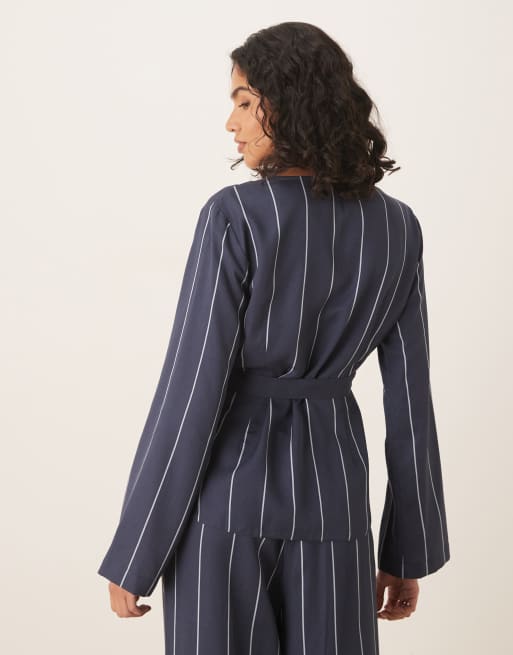 ASOS DESIGN wrap front top in blue stripes - part of a set, 3 of 4