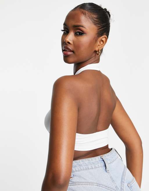 ASOS DESIGN wrap halter sleeveless top in white, 2 of 4
