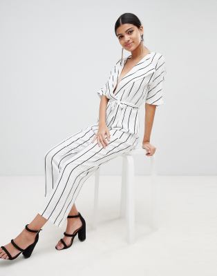 striped wrap jumpsuit