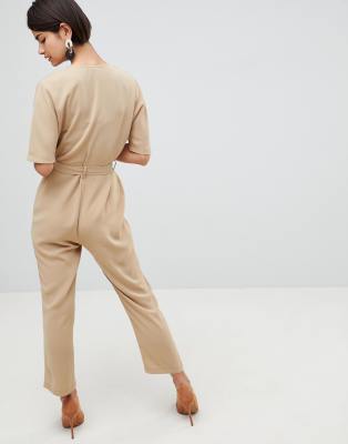 asos design wrap jumpsuit with self belt