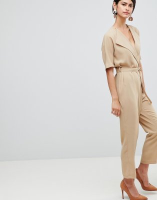 asos design wrap jumpsuit with self belt