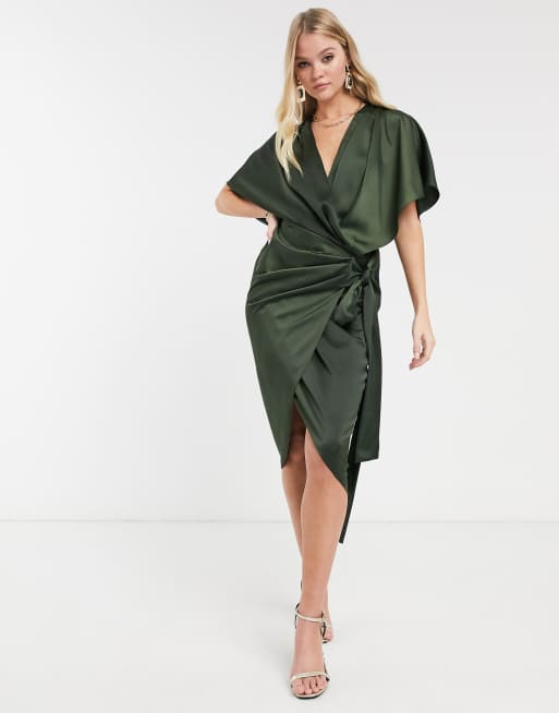 ASOS DESIGN wrap kimono midi dress with tie waist