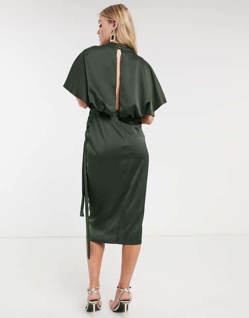 Asos design satin kimono midi dress hot sale with knot front and asymmetric sleeve