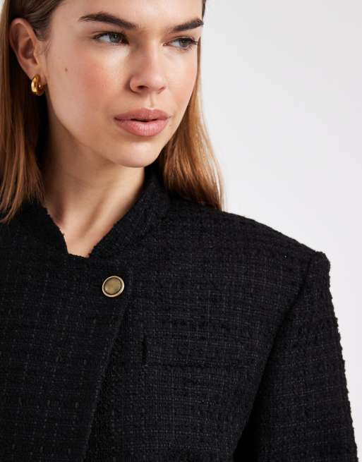 ASOS DESIGN wrap lapel cropped blazer in black bouclé, 4 of 4