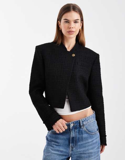 ASOS DESIGN wrap lapel cropped blazer in boucle - view 1