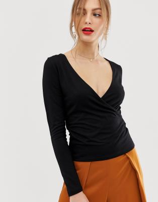 asos black wrap top