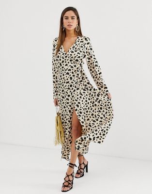 ASOS DESIGN wrap maxi dress in leopard print-Multi