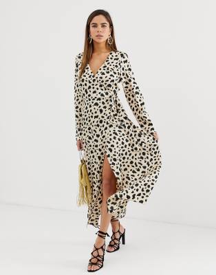 animal print maxi wrap dress