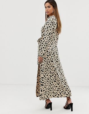 leopard print long wrap dress