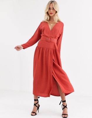 ASOS DESIGN wrap maxi dress with buckle belt | ASOS