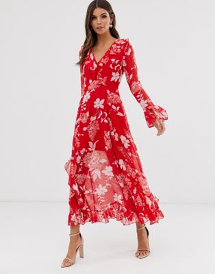 maxi red floral dress