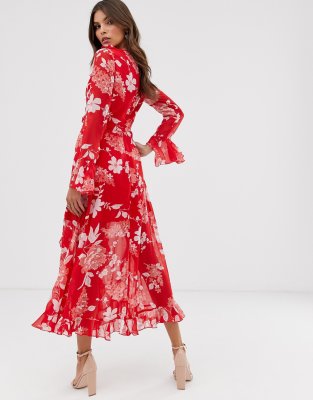 red patterned maxi dress