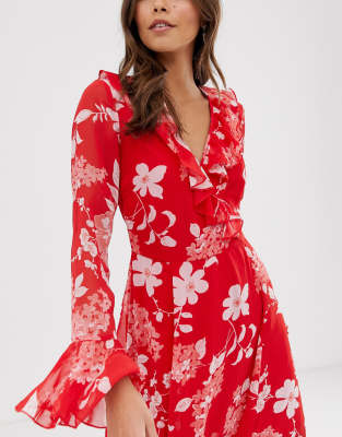 asos red frill dress