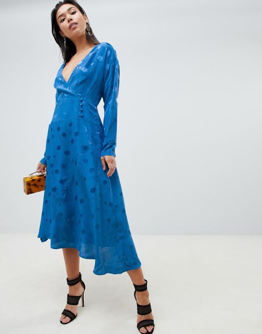 Wrap maxi dress with long sleeve in jacquard