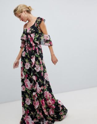floral maxi dress with ruffles