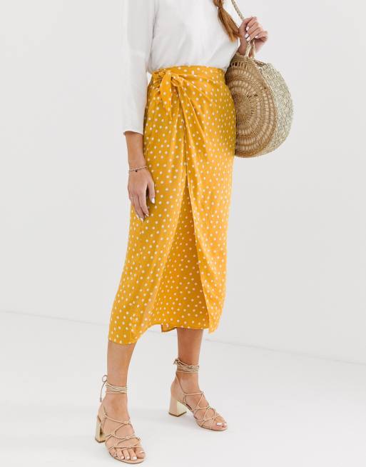 Polka dot outlet midi skirt yellow