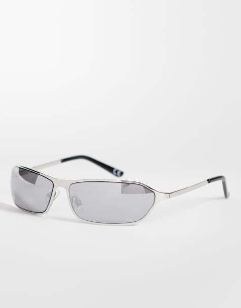 ASOS DESIGN wrap metal frame sunglasses in silver with mirrored lens - view 1
