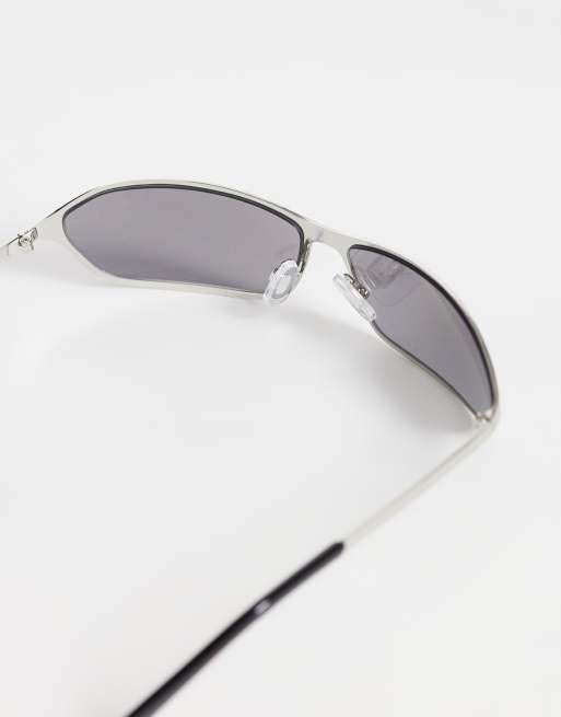 ASOS DESIGN wrap metal frame sunglasses in silver with mirrored lens, 2 of 3